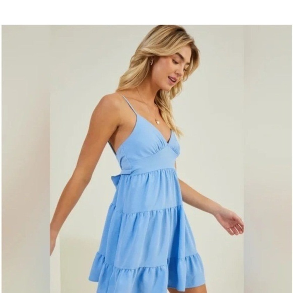 altard state fable tiered mini dress  Size Large baby blue - Picture 2 of 11
